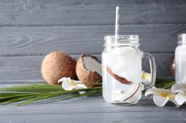 Mason jar with coconut water clipart