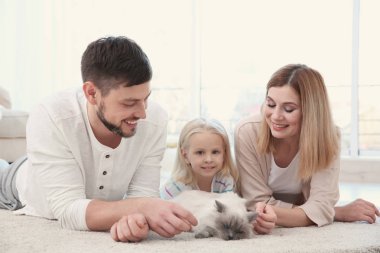 mutlu bir aile ile kedi
