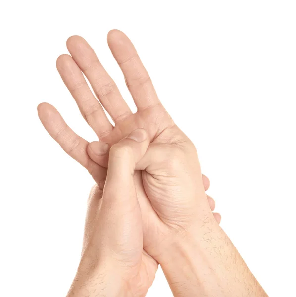 Руки молодого человека, страдающего от боли — стоковое фото