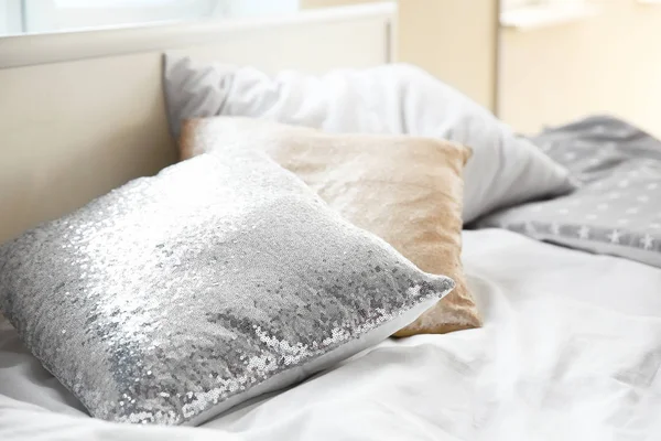 Shiny pillows with sequins — Stock Photo, Image