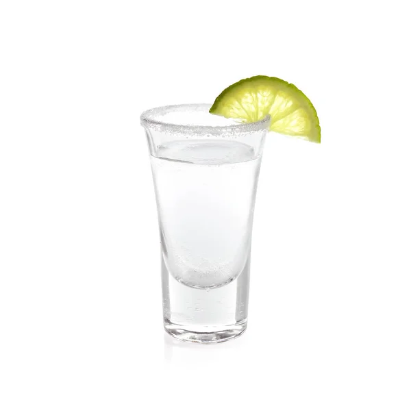 Tequila shot with lime slice — Stock Photo, Image