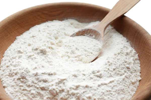 Taking wheat flour from bowl — Stock Photo, Image
