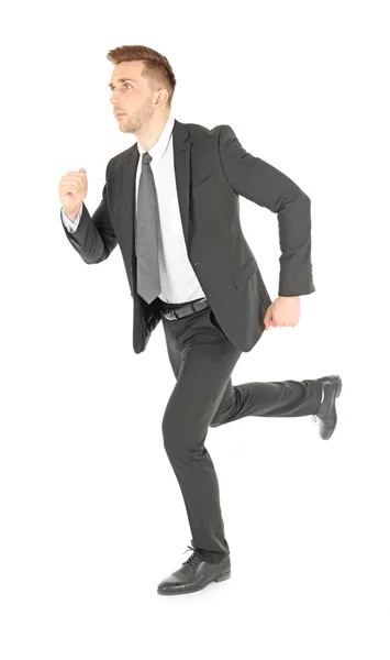 Handsome running businessman — Stock Photo, Image