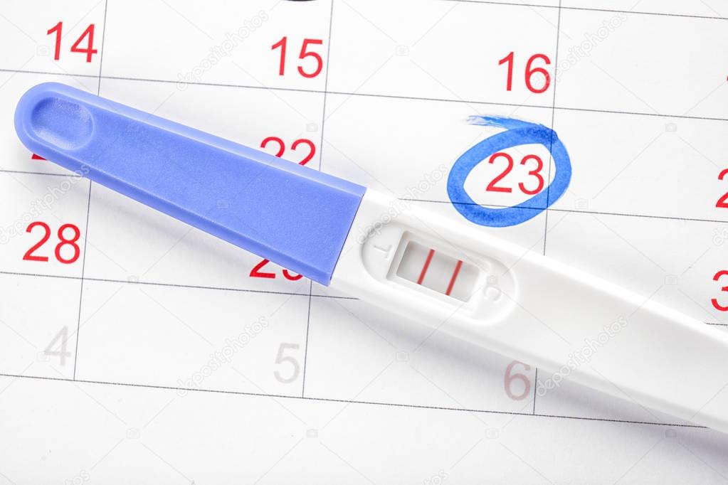 Pregnancy test and calendar