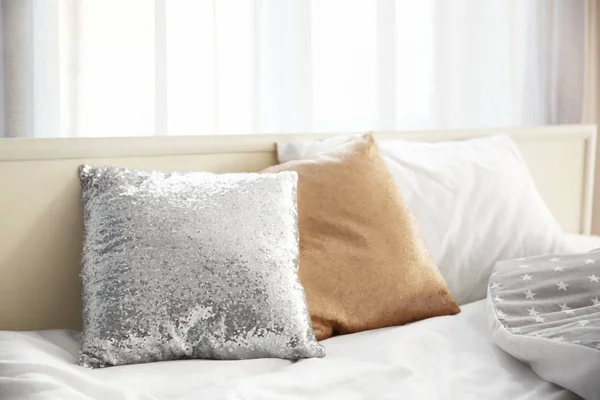 Shiny pillows with sequins — Stock Photo, Image
