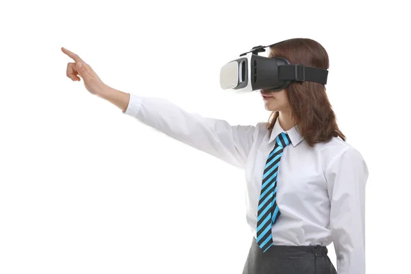 Colegiala con gafas de realidad virtual —  Fotos de Stock