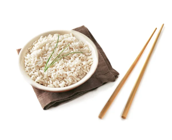 Deska s hnědou rýží — Stock fotografie