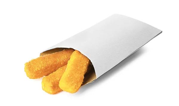 Paper bag with cheese sticks — Stock Photo, Image