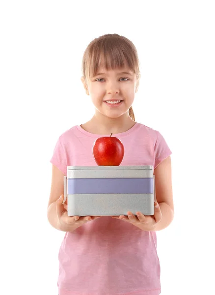 Счастливая школьница с коробкой для обеда — стоковое фото