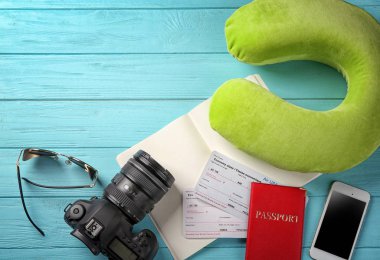 Travel pillow and things for traveling clipart