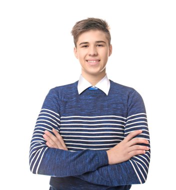 Neşeyle okullu çocuk gülümseyen 