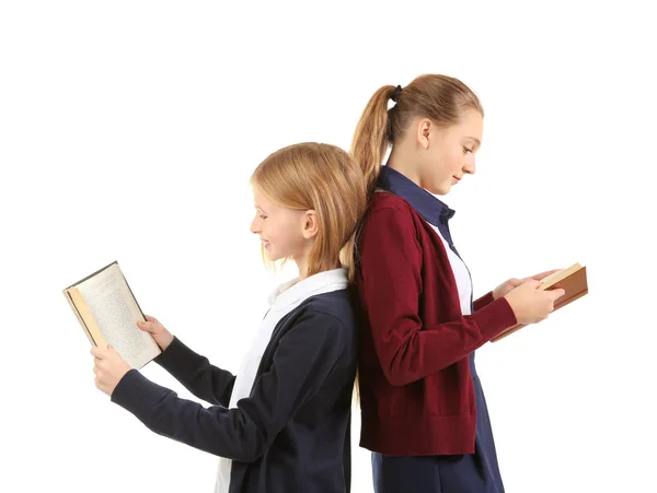 Duas meninas de uniforme escolar — Fotografia de Stock