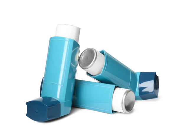 Blauwe astma inhalatoren — Stockfoto