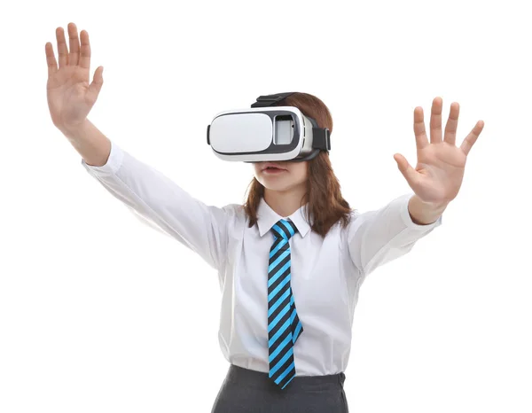 Colegiala con gafas de realidad virtual —  Fotos de Stock