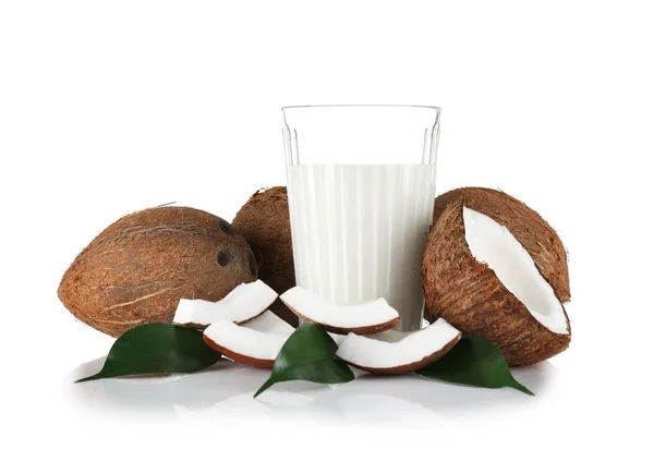 Glass of coconut milk with nuts — Stock Photo, Image