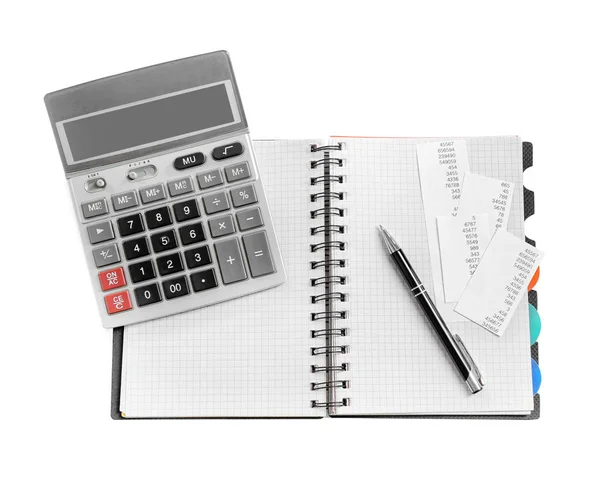 Gray calculator and notebook — Stock Photo, Image