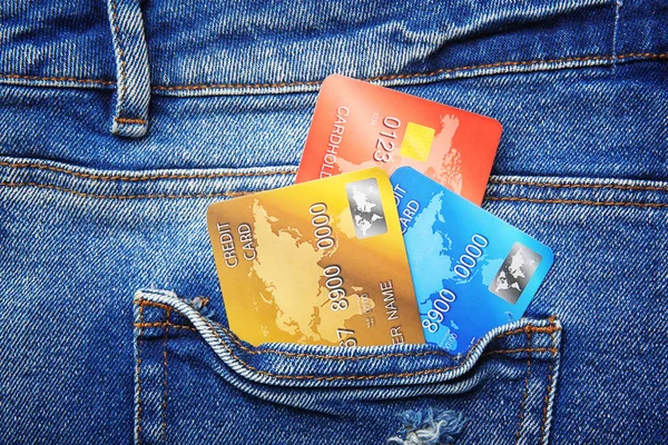 Credit cards in pocket of jeans — Stock Photo, Image