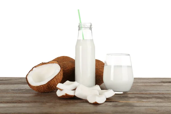 Glass of coconut milk with nuts — Stock Photo, Image