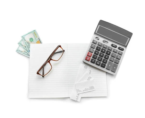 Calculadora cinza e notebook — Fotografia de Stock