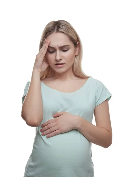 Zwangere vrouw lijden aan hoofdpijn — Stockfoto