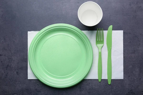 Plastic disposable tableware — Stock Photo, Image