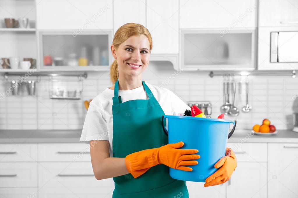 Woman holding bucket  