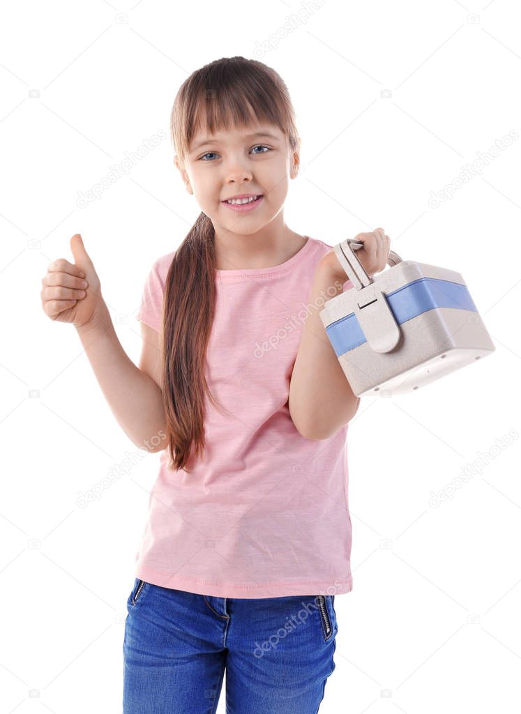 Happy schoolgirl with lunch box 