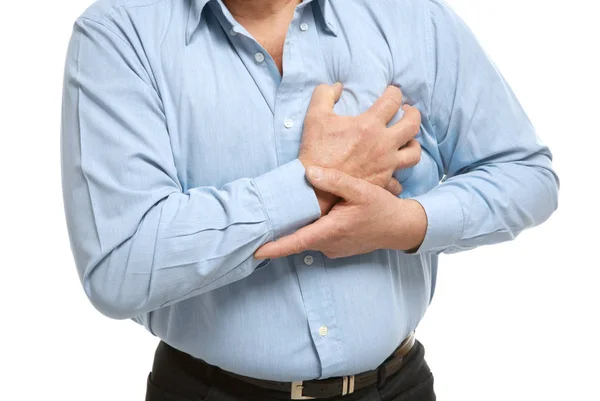 Man holding hands on chest — Stock Photo, Image