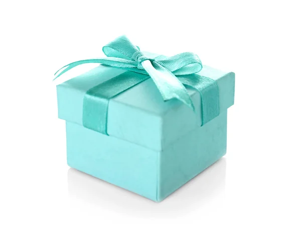 Turquoise gift box with satin ribbon — Stock Photo, Image