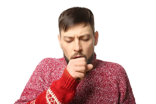 Jonge zieke man op witte achtergrond — Stockfoto