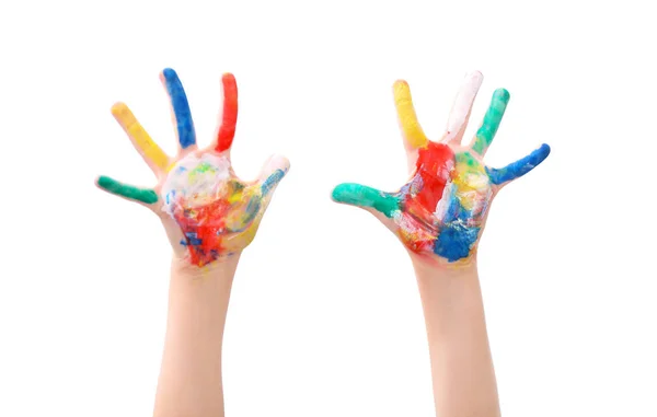Детские руки в краске — стоковое фото