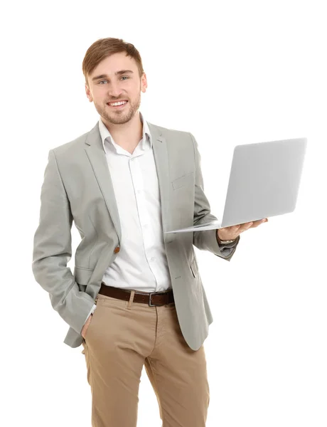 Bello giovane uomo con computer portatile — Foto Stock