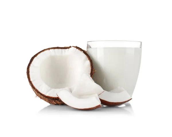 Glass of coconut milk with nut — Stock Photo, Image
