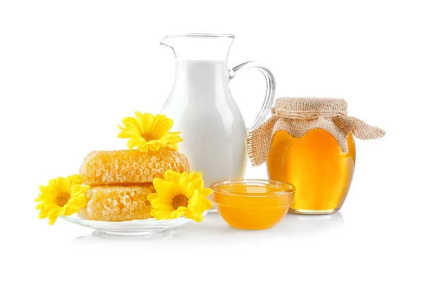 Samenstelling van melk en honing — Stockfoto