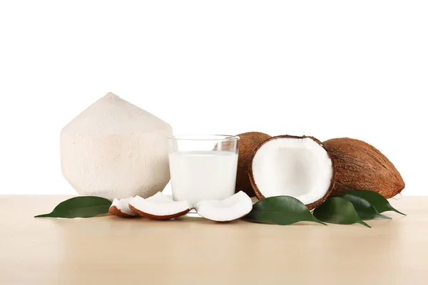 Glass of coconut milk with nuts — Stock Photo, Image