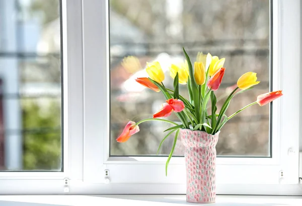 Vase with beautiful tulips — Stock Photo, Image