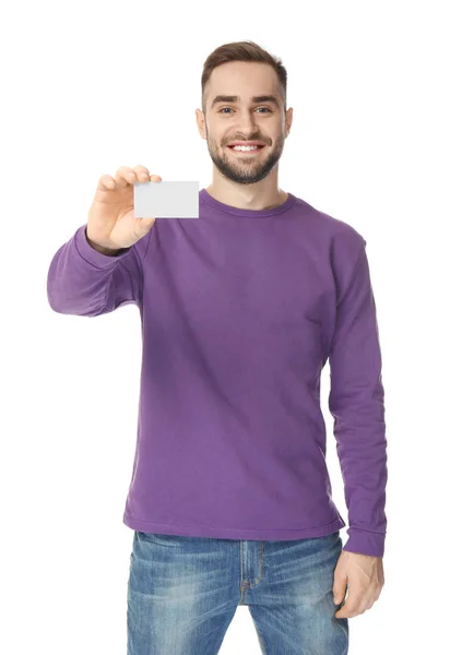 Beau jeune homme avec carte de visite — Photo