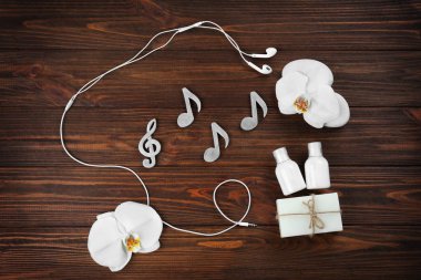 Spa müzik konsepti. Notlar, kulaklık ve ürünleri 