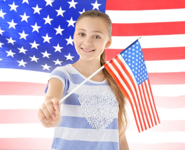 Teenage girl on USA flag background — Stock Photo, Image