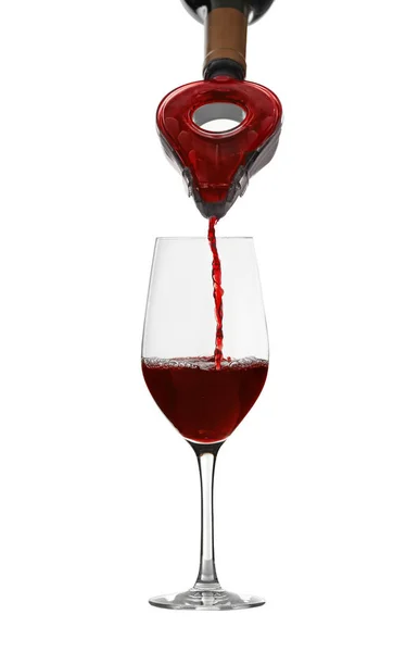 Pouring red wine into glass — Stock Photo, Image