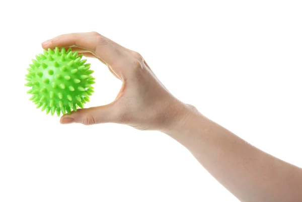 Mano femenina con bola de estrés — Foto de Stock