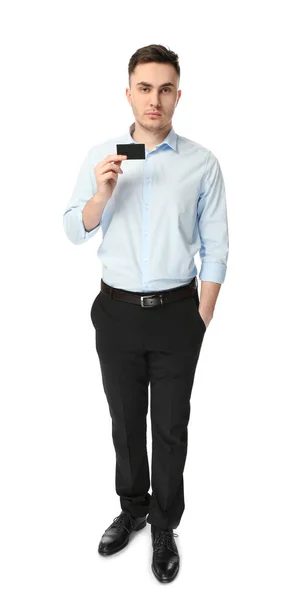 Young man with business card — Stock Photo, Image