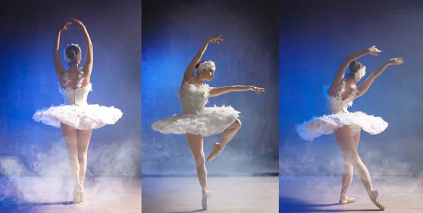 Collage van mooie balletdanser op kleur achtergrond — Stockfoto