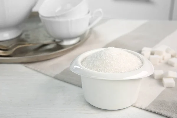 White bowl with sugar — Stock Photo, Image