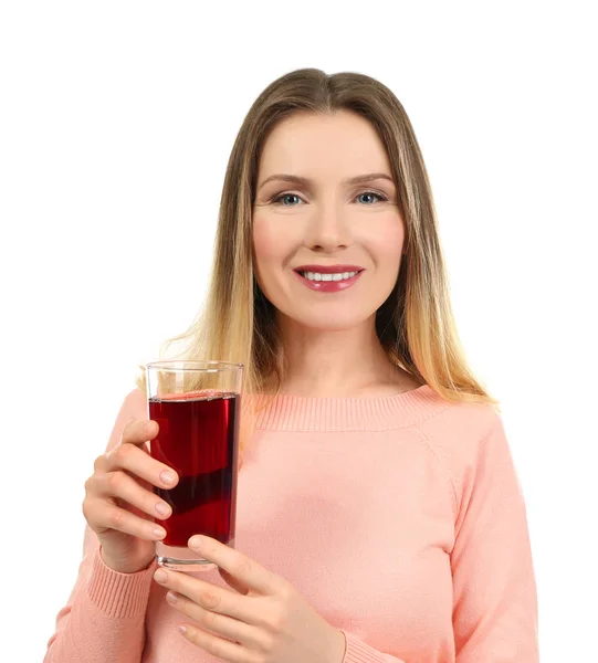 Femme avec un verre de jus frais — Photo