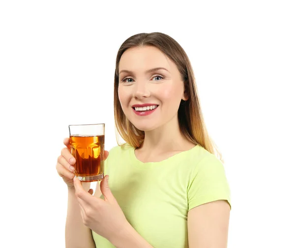 フレッシュ ジュースのグラスを持つ女性 — ストック写真