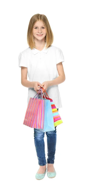 Cute girl with paper bags — Stock Photo, Image