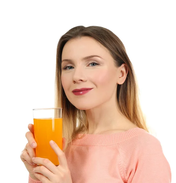 Žena s sklenici čerstvé šťávy — Stock fotografie