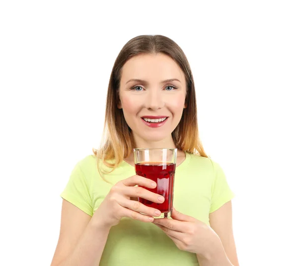 Kvinna med glas färskpressad juice — Stockfoto