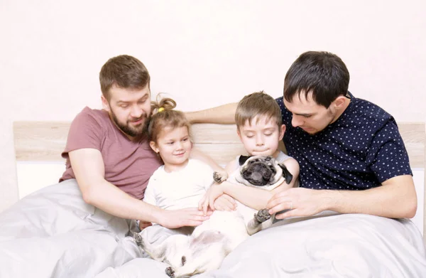 Male gay couple with children — Stock Photo, Image